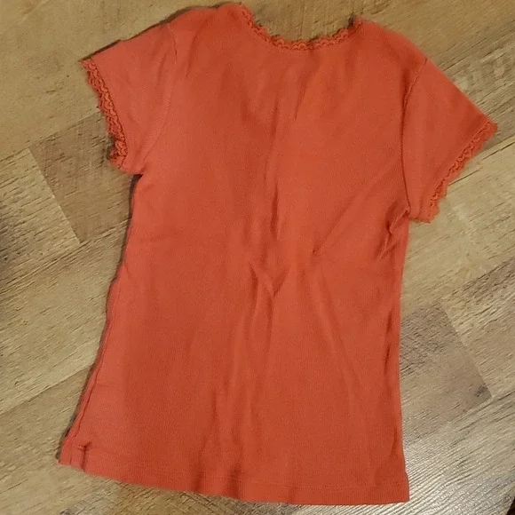 Children's Place Girls Orange Ribbed Short Sleeve Shirt w‎ Striped Skirt Size 5 - Picture 6 of 10